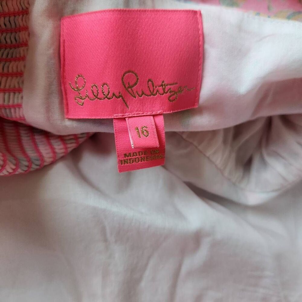 Lilly Pulitzer Mini Dress 16 Pink Tigress Kay Babydoll Smocked Spring Coastal - Picture 4 of 5